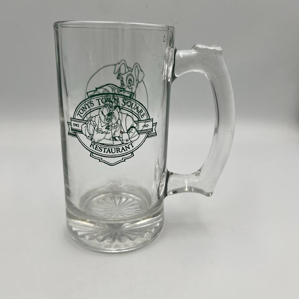 Disney's Lady and the Tramp Tony's Town Square Restaurant Clear Glass Beer Mug